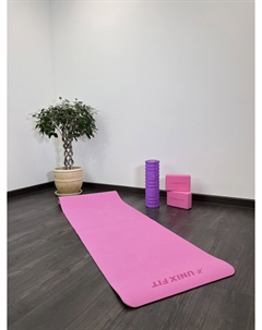 Коврик для йоги и фитнеса двусторонний, 180 х 61 х 0,6 см, двуцветный, розовый, Розовый Unix fit