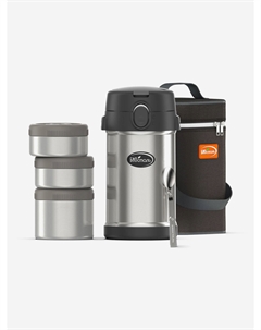Термос для еды 2100 мл с термочехлом, 3-мя метал.конт., ложкой, Серебряный Biostal