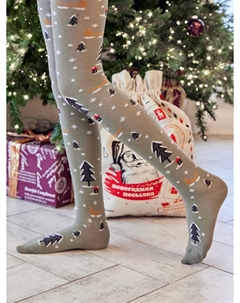 Колготки детские оливковые с рисунком в виде новогоднего паттерна Mark formelle