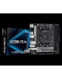 Материнская плата A520M-ITX/AC, SocketAM4, AMD A520, 2xDDR4, PCI-Ex16, 4SATA3, 7.1-ch, GLAN, 5 USB 3.2, 1 USB Type-C, HDMI, DP, mini-ITX, Retail Asrock