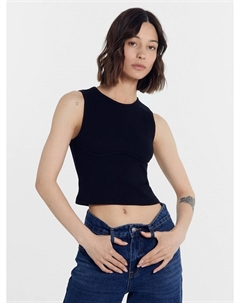 Топ в рубчик с фигурным подрезом черного цвета Mark formelle