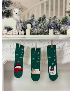 Носки детские зеленые с новогодними узорами в наборе, 3 пары Mark formelle