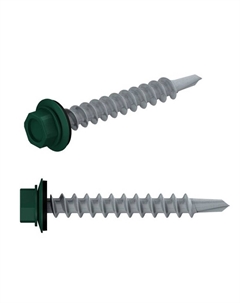 Саморез кровельный SMC2-65468-200, 4.8х35 мм цинк, шайба с прокл., PT1, RAL 6005 (200 шт в карт. уп.) Starfix