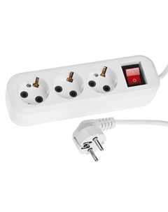 Удлинитель электрический 55036-5, ПВС сечение 0,75кв мм, 3 гнезда, макс мощн 2200Вт, 5м, заземление, выключатель Сибин