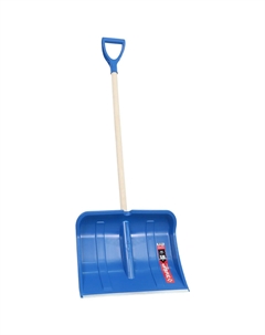 Лопата снеговая пластиковая Зубр "Аляска" 39923 с алюминиевой планкой, деревянный черенок, V-ручка, 490 мм