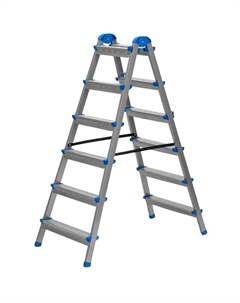 Стремянка двухсторонняя 97986, 6 ст., сталь профиль, стальные ступени Сибртех