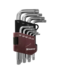 Набор ключей торцевых T-TORX TTKS9S 053140, короткие, с центрированным штифтом, Т10H-T50H, 9 предметов Thorvik