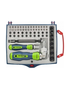 Отвертки реверсивные 13363, с набором бит, торцевых головок, 61предмет Сибртех