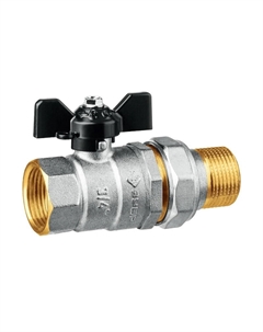 Кран шаровой 51321-3/4 с накидной гайкой полнопроходной d 3/4", ручка "бабочка", "мама-папа" Зубр