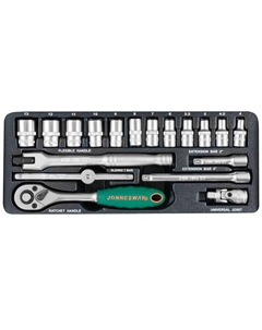 Набор торцевых головок S04H2118S, 6-гранные, 1/4"DR, 4-13 мм, 18 предметов, вес 1.23 кг, кейс) Jonnesway