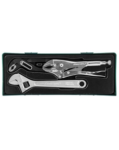 Набор разводной ключ, ручные тиски "струбцина" и клещи переставные с коробчатым захватом P2803SP, в ложементе, 3 предмета Jonnesway