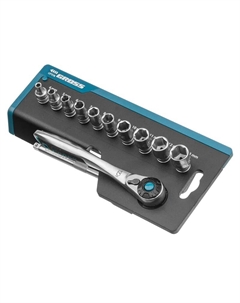 Набор торцевых головок 14141 (трещотка 120 зубьев, 1/4", CrV, 12 предметов) Gross