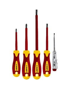 Набор диэлектрических отверток Профессионал 25265 1000 В, SL 3, 5 / PH 1, 2, тестер 100-250 В, в коробке, 5 предметов Зубр