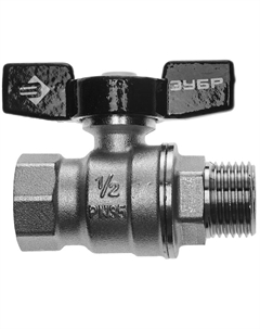 Кран шаровой 4-51324-C-1/2, полнопроходной "мама-папа", бабочка, хромиров латунь, 1/2" Зубр