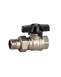 Кран шаровой 4-51327-C-1 полнопроходной с накидной гайкой "мама-папа", бабочка, никелированная латунь, 1" Зубр