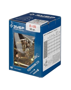 Болт анкерный Профессионал 302342-08-085 с гайкой, 8x85мм, желтопассивированный, упаковка 50шт Зубр