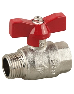 Кран 51354-N-1, шаровой 1" полнопроходной "мама-папа", бабочка, никелированная латунь Зубр