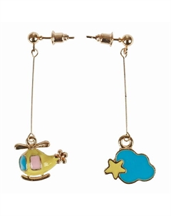 Серьги-гвоздики с подвесками Вертолет, Облачко Lukky