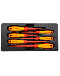 Набор отвёрток KN-002012V02, VDE диэлектрических, с узким концом, 6 пр., SL3/4/5.5/6.5, PH1/2 Knipex