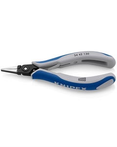 Плоскогубцы захватные прецизионные для электроники KN-3442130, плоские широкие губки с насечкой, 130 мм, 2-комп ручки Knipex