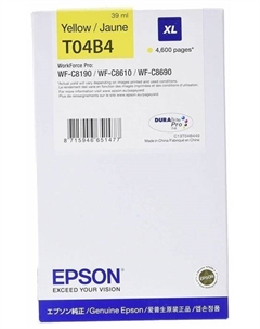 Картридж струйный Epson T04B4 (C13T04B440/C13T04B44N), желтый, оригинальный, ресурс 4600 страниц для Epson WorkForce Pro WF-C8190/WF-C8690