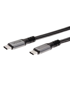Кабель USB Type-C(M)-USB Type-C(M), экранированный, быстрая зарядка, 5А, 1.2 м, серый, VCOM (CU540M-1.2M) Vcom