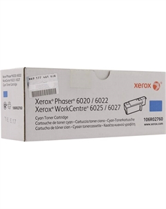 Картридж лазерный Xerox 106R02760, голубой, 1000 страниц, оригинальный для Xerox Phaser 6020/6022, WC 6025/6027