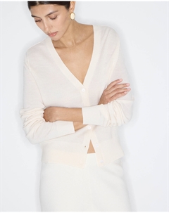 Кардиган укороченный из тонкой шерсти мериноса молочного цвета 2mood