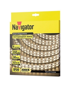 Светодиодная лента 240 LED/м, 30 Вт, IP20, готовая, 5 м, теплый белый свет Navigator