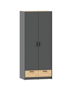 Шкаф Оттавия 2 двери и 2 ящика 932х590х2204мм антрацит/дуб крафт золотой Silva