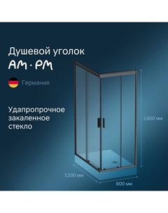 Душевой уголок Gem 120х80 W90G-404-120280-BT стекло прозрачное, профиль черный матовый Am.pm.