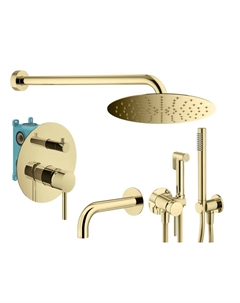 Комплект гигиенического смесителя с верхним душем IXO KITZXO19OR60 с изливом, золото 24К Plumberia selection