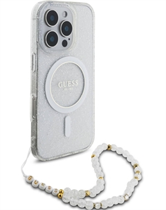 Чехол Pearl MagSafe для iPhone 16 Pro Max + шнурок, прозрачный Guess