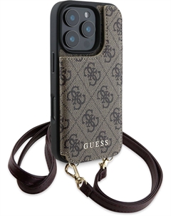 Чехол Crossbody MagSafe для iPhone 16 Pro Max, коричневый Guess