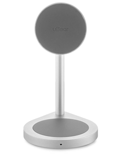 Беспроводное зарядное устройство  Stage 2в1, 30Вт, серебро Ubear