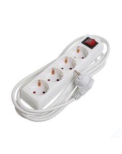 Удлинитель, 4 розетки, 3 м, 10 а, 2200 вт, 3×1.5 мм2, с заземлением, с выключателем, белый Luazon lighting