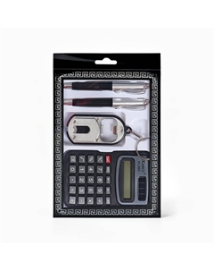 Набор подарочный, 4 предмета: 2 ручки, калькулятор, фонарик с открывалкой Nobrand