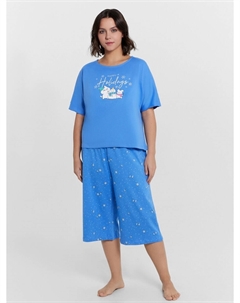 Пижама женская голубая с принтом и надписью Mark formelle