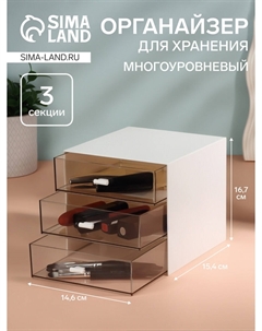 Органайзер для хранения basic, многоуровневый, 3 секции, 15.4×14.6×16.7 см, белый, прозрачный Qf