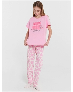 Пижама для девочек розовая с принтом и надписью Mark formelle