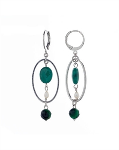 Серьги Crespino с малахитом, жемчугом и тигровым глазом Lanzerotti