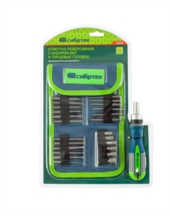 Отвертка-реверс + биты 13376, 26 пред., PH + SL + PZ + Torx + Hex, CrV, 3к рукоятка Сибртех