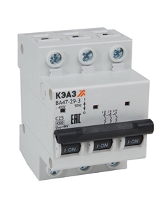 Выключатель автоматический КЭАЗ трехполюсный (3P/3П) 16А C 4.5кА (ВА47-29-3C16-УХЛ3) Кэаз