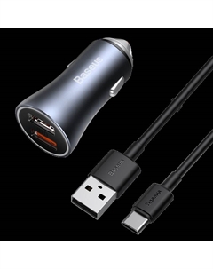 Автомобильное зарядное устройство Baseus Golden Contactor Pro, 2xUSB, 3А, 40 Вт, QC, кабель USB-A/USB Type-C, темно-серый (TZCCJD-A0G)
