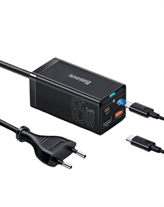 Сетевое зарядное устройство BASEUS GaN3 Pro Desktop Fast Charger 2C 2U 65W CCGP040101 65 Вт, 2xUSB, EU, 2xUSB type-C, Quick Charge, PD, черный (CCGP040101), кабель сетевой Baseus