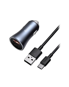 Автомобильное зарядное устройство Baseus Golden Contactor Pro, USB, 1xUSB Type C, 5А, 40 Вт, QC, кабель USB-A/USB Type-C, темно-серый (TZCCJD-0G)