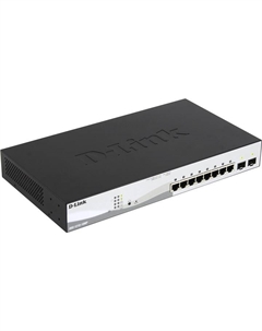 Коммутатор DGS-1210-10MP, управляемый, кол-во портов: 8x1 Гбит/с, кол-во SFP/uplink: SFP 2x1 Гбит/с, установка в стойку, PoE: 8x30Вт (макс. 130Вт) (DGS-1210-10MP/F1A) D-link