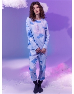 Пижама женская голубая с принтом и надписью Mark formelle