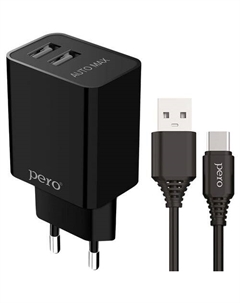 Сетевое зарядное устройство PERO ТС02, 2xUSB-A, USB-C, 10.5Вт, 2.1A, черный Péro