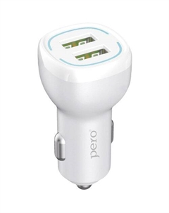 Автомобильное зарядное устройство PERO AC04, 2xUSB-A, 12Вт, 2.4A, белый Péro